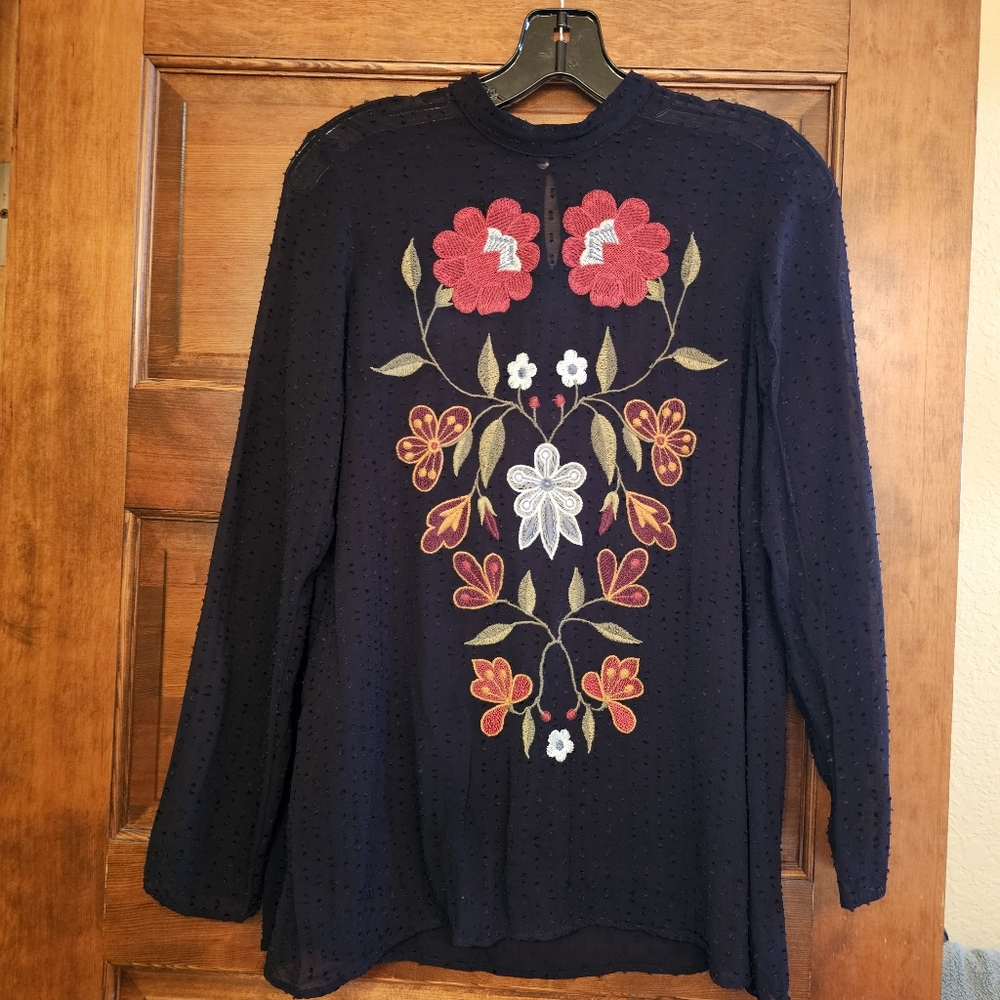 Zara Woman Plumetis Sheer Embroidered Blouse Sz Small